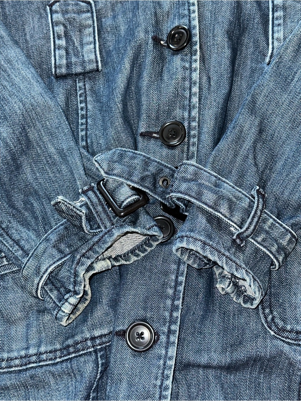 G by Guess Blue Denim Jean Belted Buttoned Coat Women’s size Medium - Picture 11 of 11